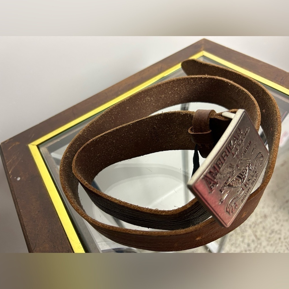 American Living Genuine Brown leather Buckle Belt Size‎ L WOMENS unisex - Picture 4 of 12